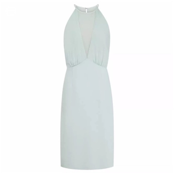 REISS Kite Halter Neckline Sheer Panel Body-Con Razor Cut Hem Dress, Mint, 10 - Picture 3 of 5